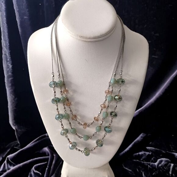 Glass Faceted Beaded Neckline Multi Strand Station Pastels Silver Tone Fairy - Picture 12 of 15